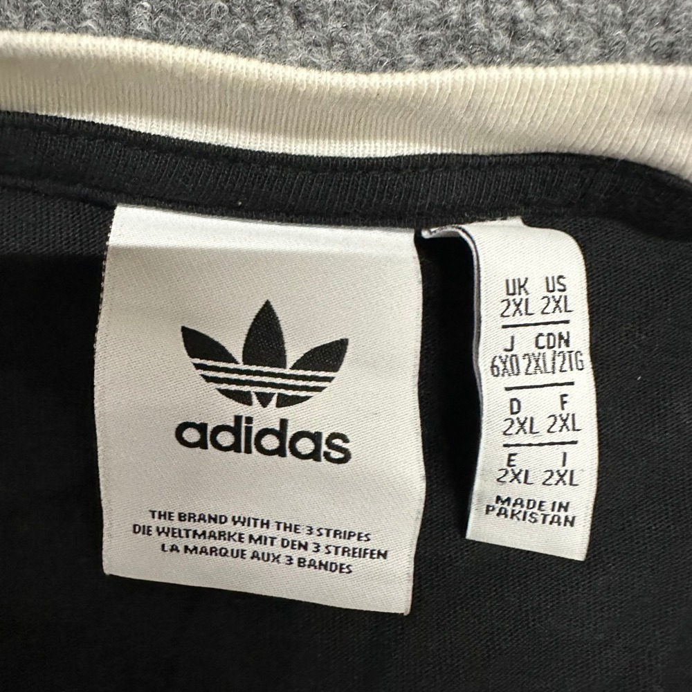 Adidas T-Shirt Mens Size 2XL Black White Ringer Trefoil 3 Stripe Athletic Cotton - Picture 3 of 7
